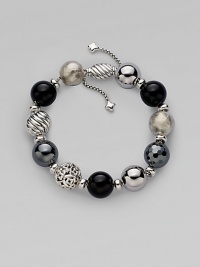 From the Elements Collection. Perfect mix of textures, this beaded design pairs black onyx, hematite and sterling silver.Hematite Black onyx Sterling silver Length, about 7½ Adjustable oval bead clasp Imported 