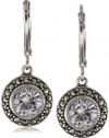 Judith Jack Sterling Silver Cubic Zirconia with Marcasite Pave Drop Earrings