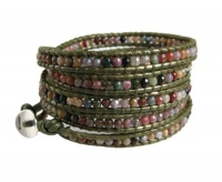 Chan Luu Stone Fancy Jasper Gauriya Leather Wrap Bracelet