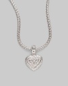 From the Classic Chain Collection. A white sapphire pavé heart dangles from a signature sterling silver chain.White sapphire Sterling silver Rhodium chain Length, about 18 Pendant length, about ¾ Pendant width, about ½ Lobster clasp closure Made in Bali 