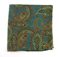 100% Silk Printed Teal Paisley Presentation Pocket Square