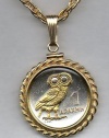 Gorgeous 2-Toned Gold on Silver Greek nickel size Owl, Coin Necklaces Gorgeous 2-Toned Gold on Sil