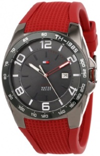 Tommy Hilfiger Men's 1790886  Sport Grey Ion-Plated Bezel Red Silicon Strap Watch