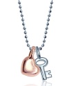 A rose gold plated mini heart charm and sterling silver key charm on a ball chain necklace. From Alex Woo.