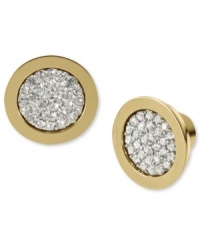 Sharp style from Michael Kors. With a sliced face with pave accents, these stud earrings are a sparkling treat. Crafted in gold tone mixed metal. Approximate diameter: 1/2 inch.