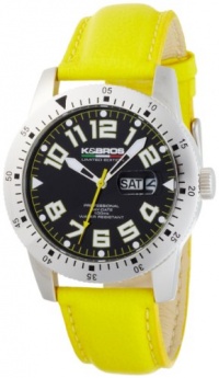 K&BROS Men's 9434-2 Steel Rowmaster Silver-tone Black and Yellow Watch