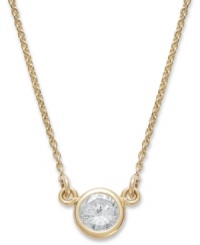 Sparkling sophistication. A single, round-cut, bezel-set diamond (1/5 ct. t.w.) gleams within a 14k gold setting. Approximate length: 18 inches. Approximate drop: 3-3/5 mm.