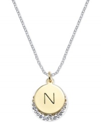 Letter perfection. This sterling silver necklace holds a pendant set in 14k gold and sterling silver plated topped with an N and adorned with crystal for a stunning statement. Approximate length: 18 inches. Approximate drop: 7/8 inch. Approximate drop width: 5/8 inch.