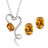 1.85 Ct Oval Citrine Heart Shape Pendant Earrings Set With 18 Chain