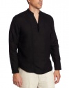 Cubavera Men's Long Sleeve Banded Collar Popover With With Pickstitch And Tucking