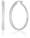 Sterling Silver Simulated Diamond Hoop Earrings  (1.2 Diameter)