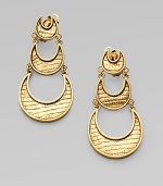 A lustrous piece with graduated textured crescents. 14k goldplated white metal alloy Drop, about 3 Clip back Made in USA 