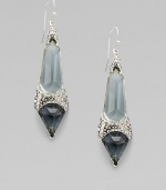 From the Miss Havisham Collection. Light and dark faceted glass stones in rich shades of green, accented with shimmering Swarovski crystals to form a graceful, elongated shield shape.CrystalGlassRhodium platingLength, about 2½Sterling silver ear wireMade in USA