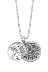 Sterling Silver Two Piece Crystal Pave Pendant Necklace with Family Tree, 18