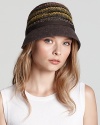 With subtle knit stripes and an open back brim, this Aqua hat adds an effortless-cool to autumn ensembles.