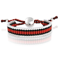 Silvertone Circle with Red and Black Cord Adjustable Friendship Bracelet