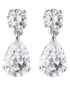 An accessory that makes a statement. Glittering round and pear-cut cubic zirconias (3 ct. t.w.) adorn CRISLU's dramatic drop earrings. Crafted in platinum-plated sterling silver. Approximate drop: 3/4 inch.