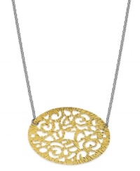 Delicate swirls make for a romantic accent. Giani Bernini's beautiful oval-shaped pendant features a filigree pattern in 24k gold over sterling silver. Strung from a sterling silver chain for a trendy, two-tone look. Approximate length: 18 inches. Approximate drop length: 3/4 inch. Approximate drop width: 1 inch.