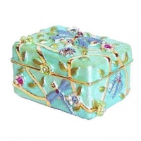 Aqua Blue Dragonfly Chest Box Swarovski Crystals 24K Gold Keepsake or Pill Bo...