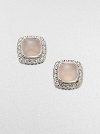 From the Petite Albion Collection. An ultra-feminine design with dazzling pavé diamonds surrounding a pink chalcedony stone center set in sterling silver. Pink chalcedonyDiamonds, .4 tcwSterling silverSize, about ¼Post backImported 