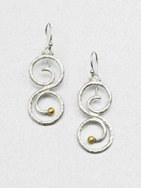 A hammered sterling silver swirl design accented with radiant 24k gold. Sterling silver24k goldDrop, about 1.5Hook backImported 