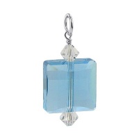 Sterling Silver Cute Aqua Square 14mm x 23mm Pendant Made with Swarovski Elements