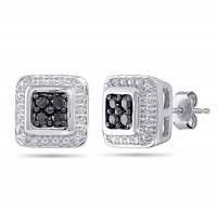 Sterling Silver Black Diamond Square Earrings (1/10 cttw)