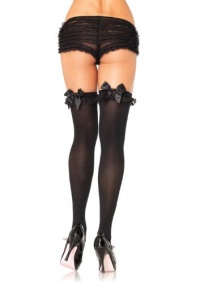 Leg Avenue Women's Opaque Thigh-High Stocking With Chiffon Ruffle And Satin Bow