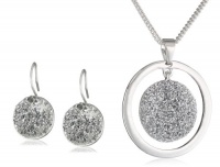 Kenneth Cole New York Holiday Boxed Silver Glitter Disc Pendant Necklace and Drop Earrings Set