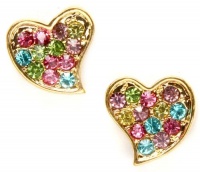 Adorable Gold Tone Sparkling Multicolor Crystal Embellished Heart Stud 1/2 Stud Earrings