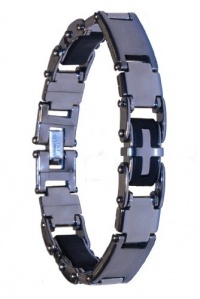 Dynamis bracelet, stainless steel/ 3 silicone link w/ cross design