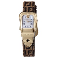 Fendi B. Fendi Ladies Brown Fabric Leather Strap Yellow Gold Plated Watch F373242F