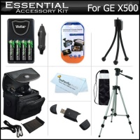 Essential Accessories Kit For GE POWER Pro series X500, X5 Power Pro Digital Camera Includes 4AA High Capacity Rechargeable NIMH Batteries And AC/DC Rapid Charger + USB Reader + Deluxe Case + 50 Tripod w/Case + Screen Protectors + More 16 MP Digital C