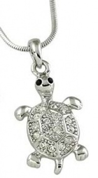 Cute Little Silver Plated 3-D Turtle Charm Necklace with Austrian Crystals (style 2)