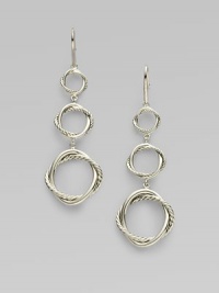 From the Infinity Collection. Graceful, graduated circles, each formed of interwoven strands of smooth and cabled sterling silver, connect to form these elegant drops. Sterling silver Drop, about 2 Ear wire Imported