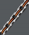 Take your look to the edge with this sporty bike chain bracelet. Crafted in stainless steel with bright orange and black rubber accents. Approximate length: 8-1/2 inches.