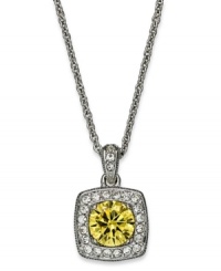 Canary yellow sings in this pendant necklace from Eliot Danori. Crafted from silver-tone brass and cubic zirconia (1 ct. t.w.), and surrounded by sparkling accents, the pendant makes a bold statement. Approximate length: 16 inches + 2-inch extender. Approximate drop: 1/2 inch.