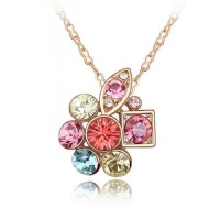 Blue Chip Unlimited - Chic Light Multi-Colored Geometric Cluster Rose Gold Pendant w/ 18in 18K RGP Chain Necklace Fashion Jewelry