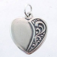 Little Heart Charm or Pendant with Filigree Design in Sterling Silver, #11442