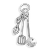 Sterling Silver Charm Pendant Kitchen Utensils 3d Egg Beater Straining Spoon Spatula