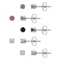 Sterling Silver 3mm Round Genuine Ruby, Emerald, Sapphire, Opal, Pearl Stud Earring Set