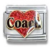 Coach in Red Heart Italian Charm 18k Gold and Glitter Enamel Love Theme by Casa D'Oro