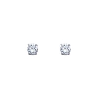 14K White Gold 3mm Round CZ Solitaire Basket Stud Earrings with Screw-back for Children and Women