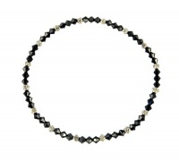 Anklet - A65 - Stretch - 4mm Swarovski (tm) Crystal and Silver Tone Heishi Beads ~ Jet Black