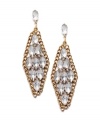 Dust your shoulders with a touch of drama. Bar III's diamond-shaped drop earrings offer a unique mix of bold chains and clear crystals. Crafted in gold tone mixed metal. Approximate drop: 2-1/2 inches.