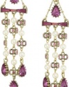 Betsey Johnson Iconic Fabulous Fuchsia Crystal Bow and Teardrop Multi-Chain Earrings