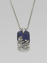 A contemporary dog tag design set in sterling silver and sapphire.SapphireSterling silverLength, about 22Imported