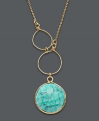 Embrace those sweet, summer vibes. Studio Silver's exotic pendant necklace combines a breezy double circle design with a resin stone pendant in a bold turquoise hue. Set in 18k gold over sterling silver. Approximate length: 2 inches. Approximate drop: 2 inches.