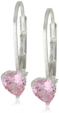 Disney Princess Sterling Silver Pink Heart Cubic Zirconia Lever Back Earrings