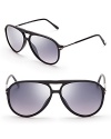 Tom Ford gives these logo-emblazoned aviators new cool with black matte frames and gray gradient lenses.